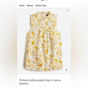 J.Crew Pintuck Cotton Sleeveless Ruffle Neck Top in Sunny Blooms